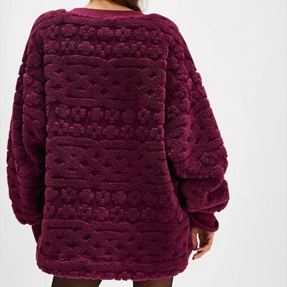 NEW Free People Cable Knit Sweater in Berry Combo  for women 925 4s2 - Picture 2 of 5